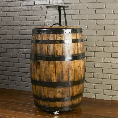 whiskey barrel trash can cover with wheels and rain bonnet
