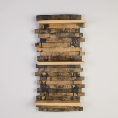 Staggered stave shelf with 3 oak shelves.