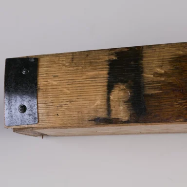 stave shelf with metal accents